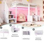 Wooden Loft Bed 90x200cm with Wardrobe & Storage Stairs, White