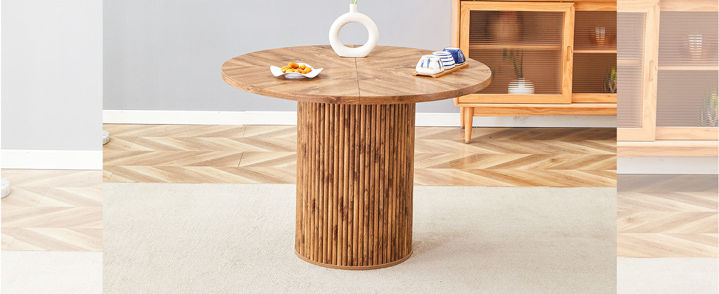 Round Dining Table 100cm 4-6 Seater with Storage - MDF
