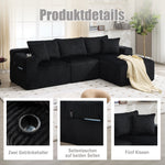 Modular Sofa Set Chaise Longue & 2-Seater with Pockets, Corduroy Fabric