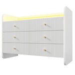 Sideboard, LED Lighting, 6 Drawers, Wave-Shaped Groove, White