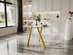 Round Dining Table with Sturdy Metal Legs, 89cm, Golden Tempered Glass