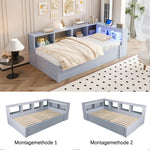 Sofa Bed 90x200cm with Storage, Socket & LED, Grey Wood