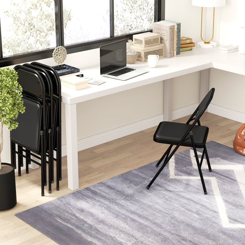 Folding Chairs, Portable Office/Reception with Metal Legs, Faux Leather Black