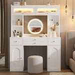 LED Dressing Table with Mirror & Storage Drawers, White