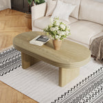 Mid Century Modern Oval Fluted Coffee Table Rustic Wood 120cm - Natural