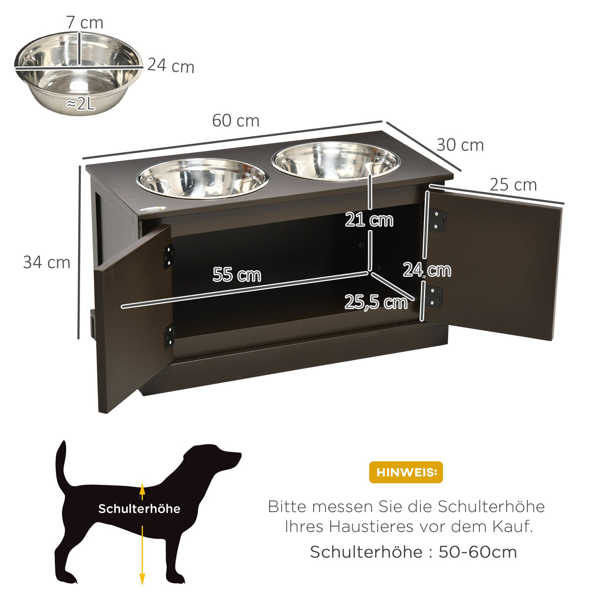 Raised Dog Bowls, Storage 2 Bowls Large Dogs, Coffee