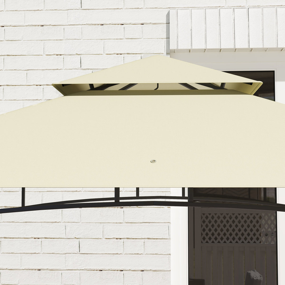 BBQ Pavilion, Double Roof, Side Shelves, Steel, Beige
