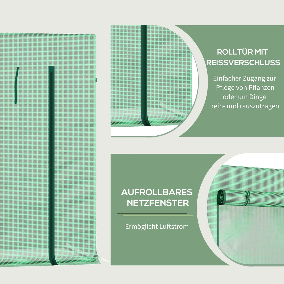 Outsunny Greenhouse with Roll-Up Door and Side Window, 200 x 76 x 168 cm, Green PE Mesh Film