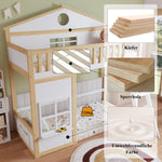 Bunk House Bed with Stairs & Roof 90x200cm, White & Natural