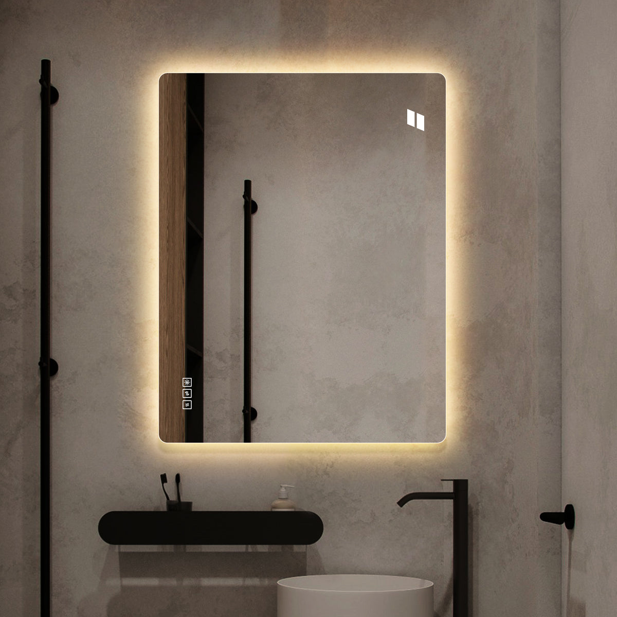 Frameless LED Bathroom Mirror 60x80 cm, Dimmable Anti-Fog, Glass
