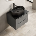 Floating Bathroom Vanity Unit with Oval Sink and Sintered Stone Top, Dark Grey