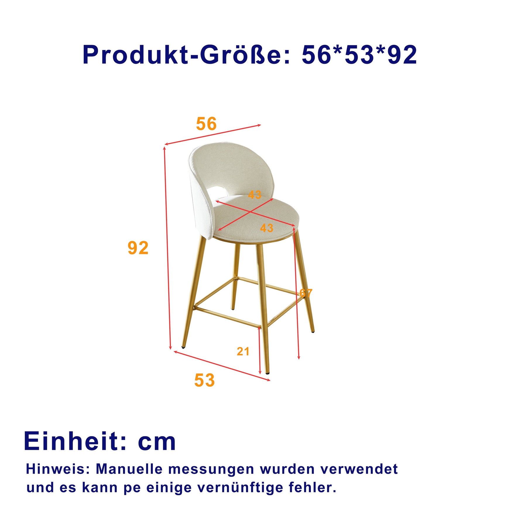 Bar Stool Modern Open Back Padded - Gold Metal Set of 2