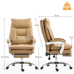Office Chair, Ergonomic Desk with Lumbar Support, Foldable Armrest, Footrest, Light Brown