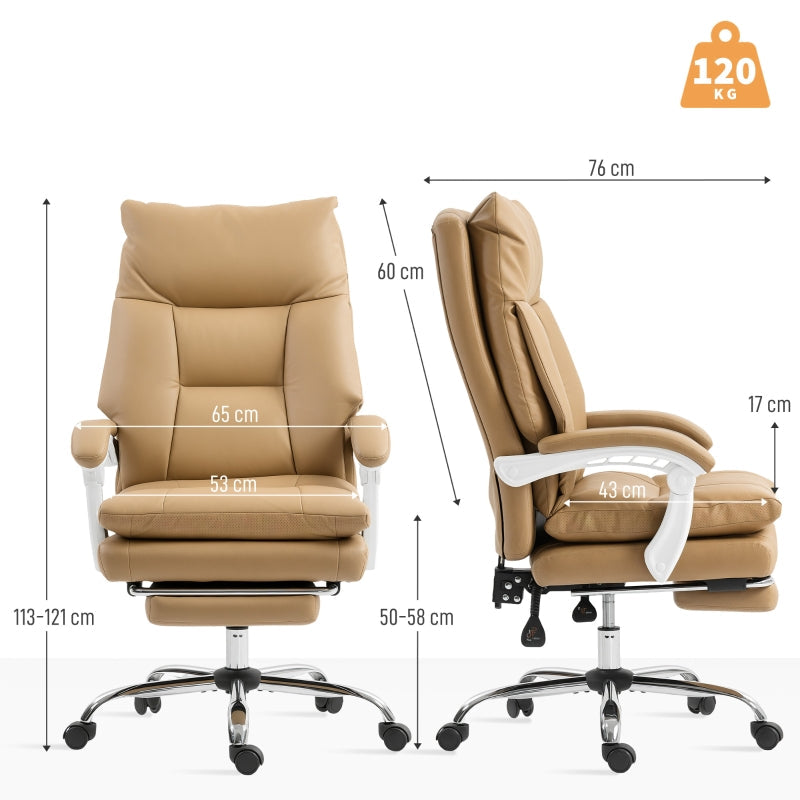 Office Chair, Ergonomic Desk with Lumbar Support, Foldable Armrest, Footrest, Light Brown