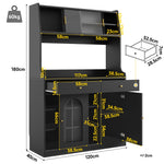 Tall Cabinet Sideboard with LED Adjustable Shelves & 2 Drawers - Black