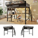 Loft Bed 140x200 cm with Storage Compartments, Black Metal