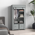 Fabric Wardrobe 5 Compartments, Clothes Rail, Light Grey