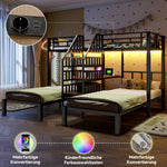 Bunk Bed with 3 Beds, LED Lights, Desk and USB Ports, Black