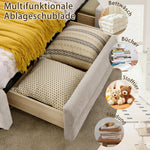 Single Bed 90x200 cm with Side Storage and USB Charging Port, Beige Chenille Fabric