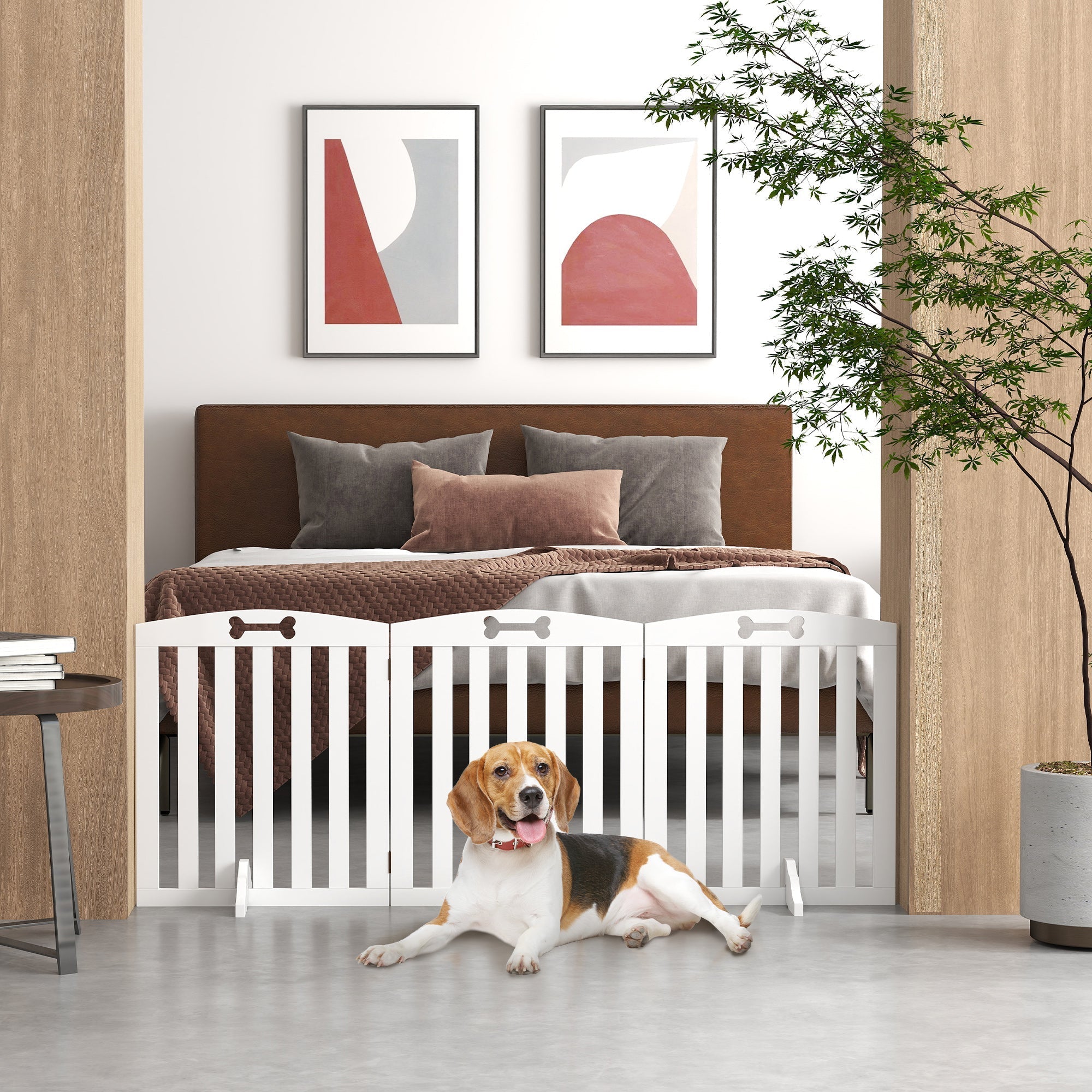 Dog Gate 3-Piece Set Foldable Freestanding 155x61cm, White