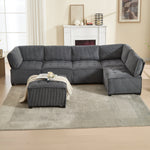 Modular Sofa 6-Seater Convertible U/L-Shape Sleeper Storage Pockets Corduroy Grey