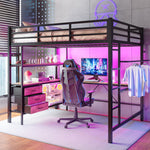 Loft Bed 140x200cm with LED Desk USB Port 3 Drawers Stairs - Black