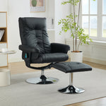 024 Recliner Chair, 5-Point Massage, Electric Heat & Footstool, 360° Swivel, Black PU Fabric