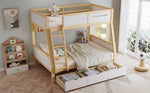 Bunk Bed, 3 Drawers, Book Stand, Fenced, Stepladder, Pine + MDF + Plywood, White + Natural