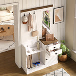 Wardrobe Set with Mirror, Hooks, Drawers & Umbrella Stand, Wood and White