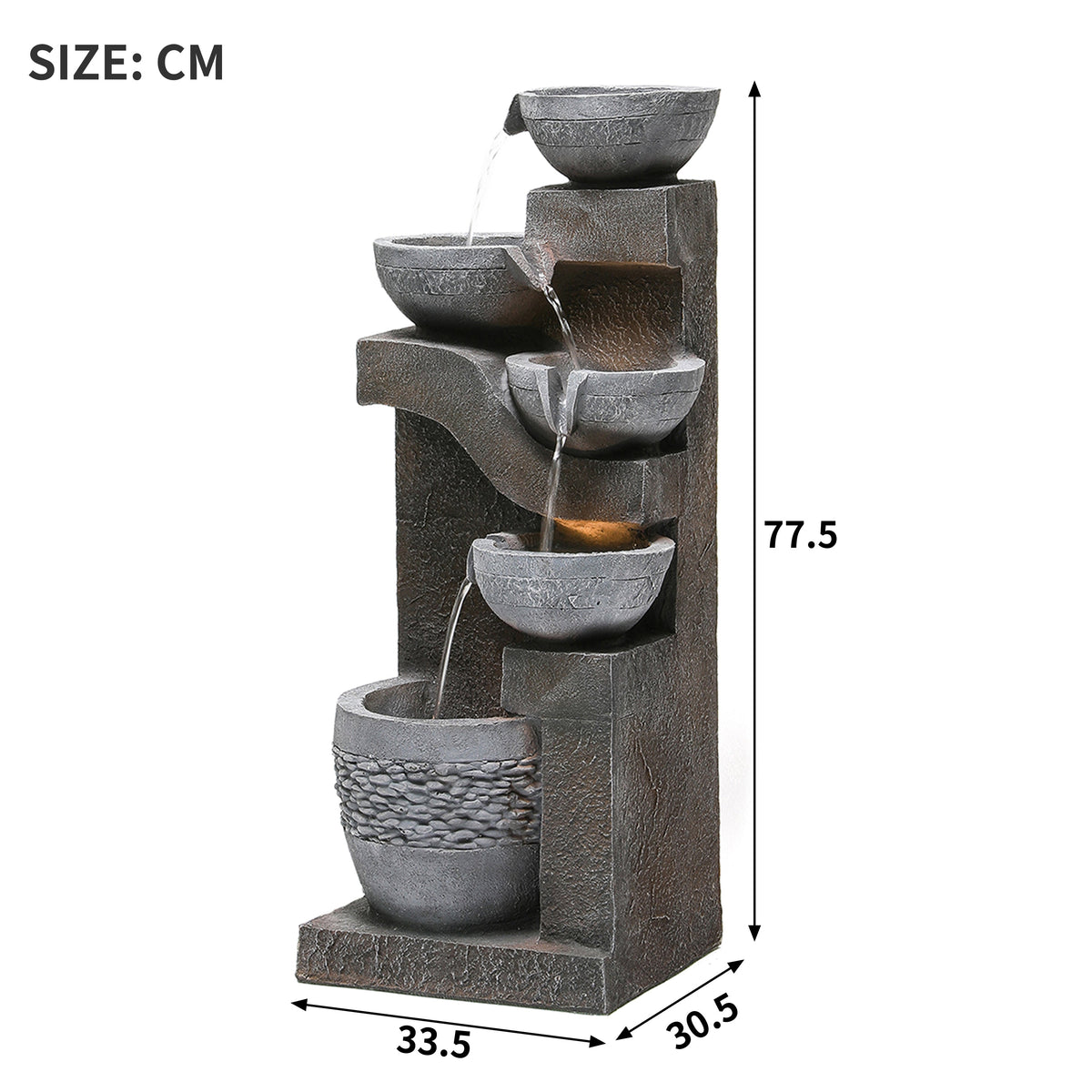 Garden Fountain with LED Lighting and Water Pump, Artificial Stone, Grey