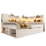 Functional Daybed 140x200cm with LED Light & Storage Drawers, White