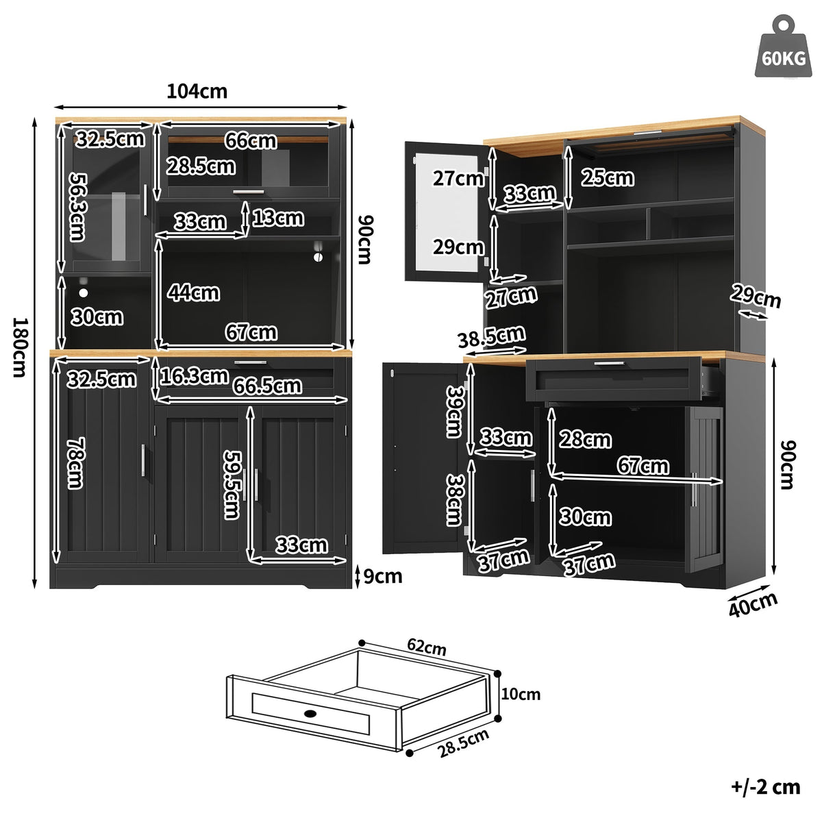 Tall Display Cabinet LED Lighting 104x40x180cm White/Black