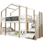 Bunk Bed 90x200cm Tree House Loft with Stairs & Fall Protection, Natural & White