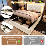 Upholstered Single Bed 90x200cm with LED & Storage, Beige Velvet
