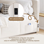 Upholstered Sofa Bed with USB Charger and Storage Bag, 90x200cm, Beige Velvet