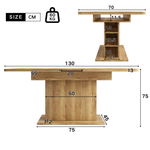 Extendable Dining Table Rectangular L110/130xW70xH75 with Storage Space-Saving Iron Frame - Natural