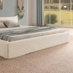 Double Bed 140x200cm, Corduroy Cover, Eucalyptus Wood Frame, Beige