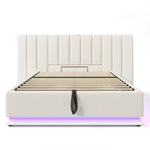Upholstered Bed 160x200, Double Storage with App Control LED & USB-C, White PU