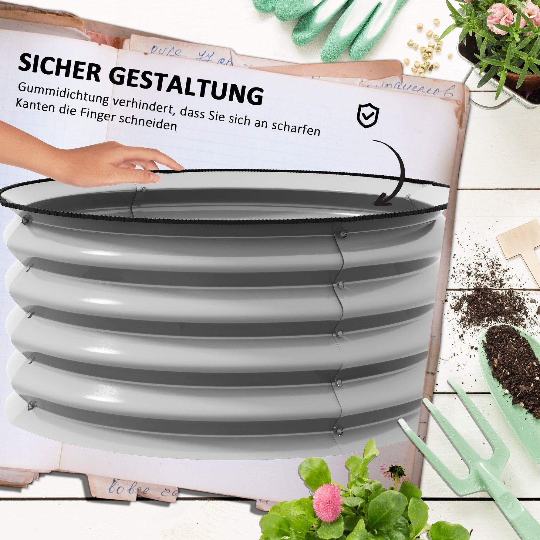 Raised Garden Bed 2-Piece Metal Planter, Open Bottom, 60x60x30 cm, Silver
