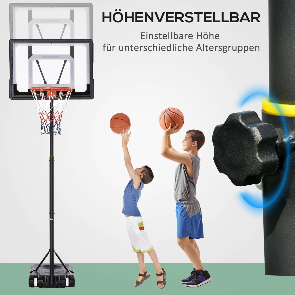 Outdoor Basketball Hoop, Height-Adjustable Stand with Wheels, Black