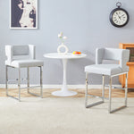 Nordic Bar Chairs Set of 2 Modern Square Design Silver Metal Legs Light Grey
