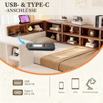 Upholstered Bed 90x200cm with Storage & LED Light, Beige