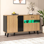 Sideboard, 140x78.5x41 cm, LED Lighting & Glass, Wood and Black