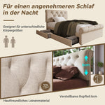 Single Upholstered Bed, 90x200cm, 2 Drawers, Adjustable Headboard, Chesterfield, Natural