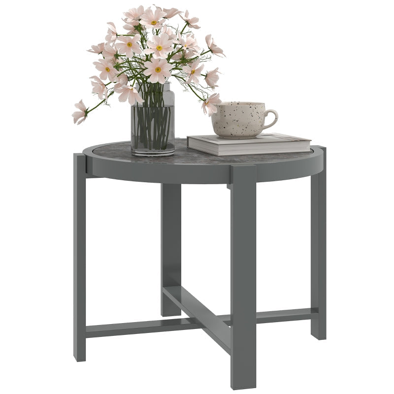 Side Table, Round Weatherproof Balcony, Aluminum Gray