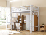 Metal Loft Bed 90 x 200 cm Safety Enclosure Ladder with Locker, White