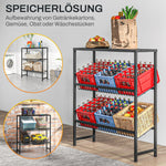 Freestanding beverage crate rack 6 crates adjustable shelf height 3 levels non-slip black steel