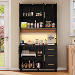 Kitchen Sideboard Buffet 183cm with App LED Lights Power Outlets Shelves & 3 Drawers - Gold Handles