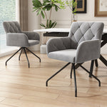 Set of 6 Dining Chairs with Diamond Pattern and Lumbar Support, Light Grey Velvet
