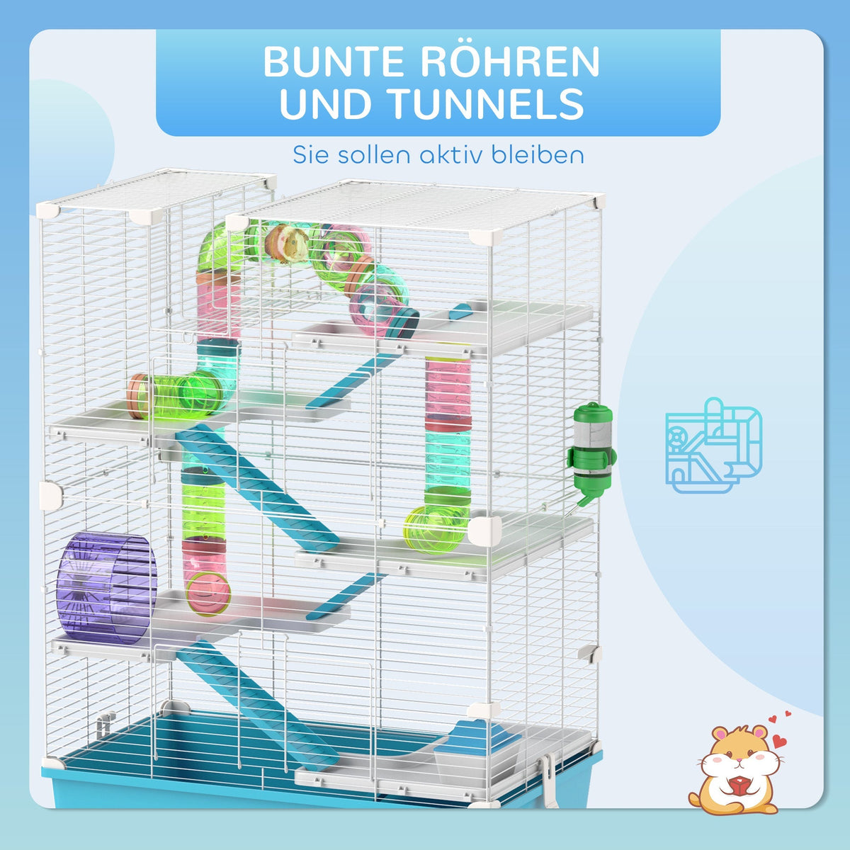 Hamster Cage, 6-Story with Tubes Tunnels Wheel Ramps, Light Blue